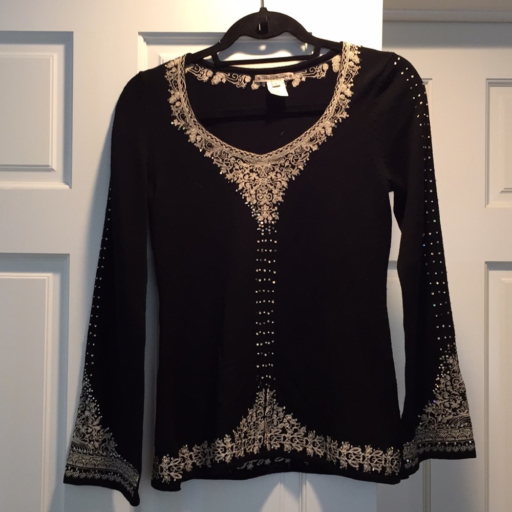 Nanette Lepore Black & Silver Embroidered Sweater